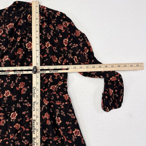 Free People Flower Fields Mini Dress Size Small Black Red Floral Flowy Buttons - Picture 10 of 11